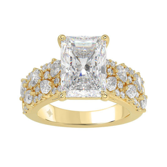 Luxury 14K Yellow Gold Diamond Ring 6 1/4Ct Radiant Center Stone With Pear & Round Diamonds, Women Fashion Engagement Ring (Color F-G -Clarity Vs1/Vs2