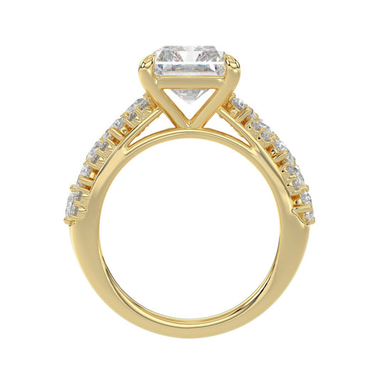 Luxury 14K Yellow Gold Diamond Ring 6 1/4Ct Radiant Center Stone With Pear & Round Diamonds, Women Fashion Engagement Ring (Color F-G -Clarity Vs1/Vs2