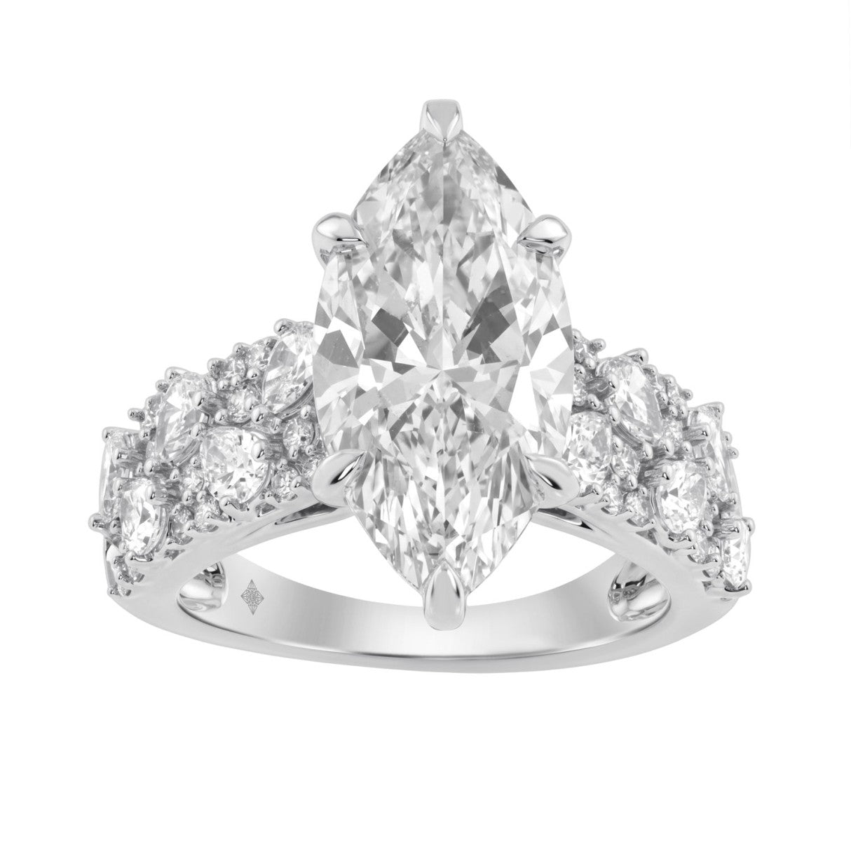Luxury 14K White Gold Diamond Ring 6 1/4Ct Marquise Center Stone With Pear &amp; Round Diamonds, Women Fashion Engagement Ring (Color F-G -Clarity Vs1/Vs2)