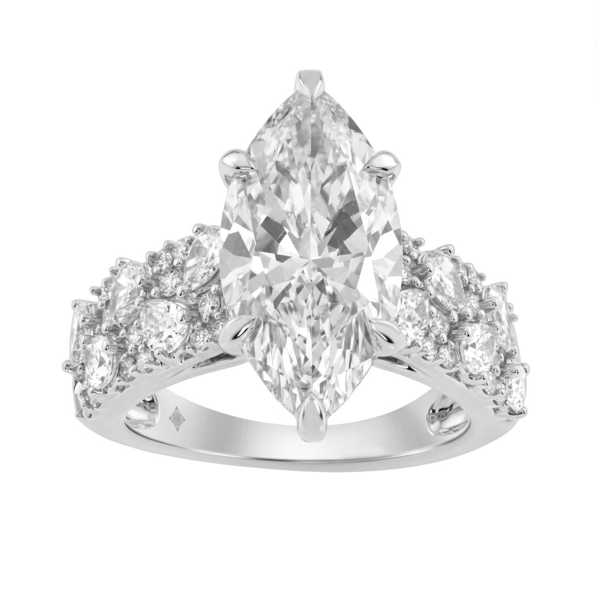 Luxury 14K White Gold Diamond Ring 6 1/4Ct Marquise Center Stone With Pear &amp; Round Diamonds, Women Fashion Engagement Ring (Color F-G -Clarity Vs1/Vs2)