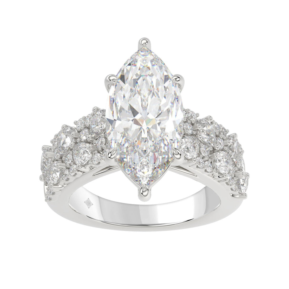Luxury 14K White Gold Diamond Ring 6 1/4Ct Marquise Center Stone With Pear &amp; Round Diamonds, Women Fashion Engagement Ring (Color F-G -Clarity Vs1/Vs2)