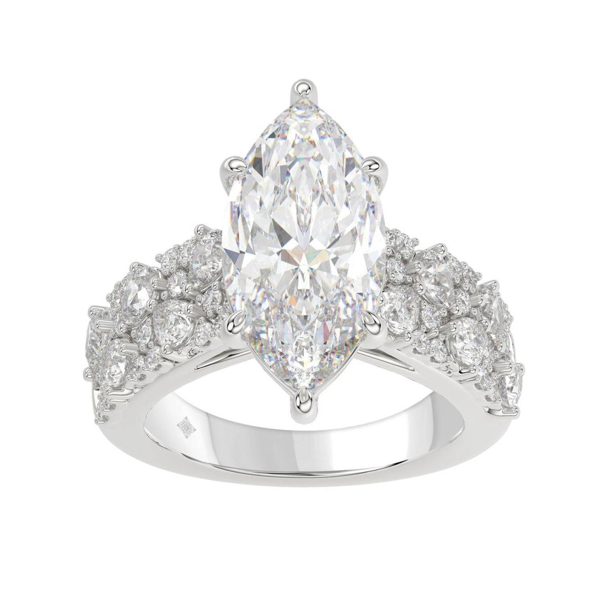 Luxury 14K White Gold Diamond Ring 6 1/4Ct Marquise Center Stone With Pear &amp; Round Diamonds, Women Fashion Engagement Ring (Color F-G -Clarity Vs1/Vs2)