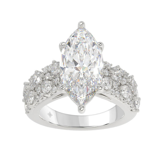 Luxury 14K White Gold Diamond Ring 6 1/4Ct Marquise Center Stone With Pear &amp; Round Diamonds, Women Fashion Engagement Ring (Color F-G -Clarity Vs1/Vs2)