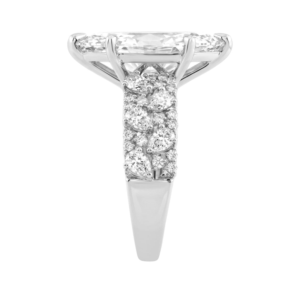 Luxury 14K White Gold Diamond Ring 6 1/4Ct Marquise Center Stone With Pear &amp; Round Diamonds, Women Fashion Engagement Ring (Color F-G -Clarity Vs1/Vs2)