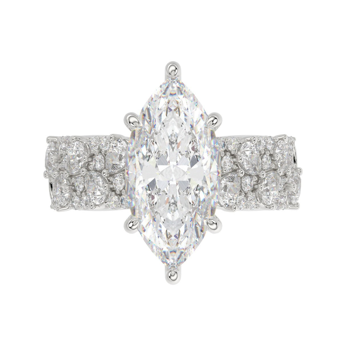 Luxury 14K White Gold Diamond Ring 6 1/4Ct Marquise Center Stone With Pear &amp; Round Diamonds, Women Fashion Engagement Ring (Color F-G -Clarity Vs1/Vs2)