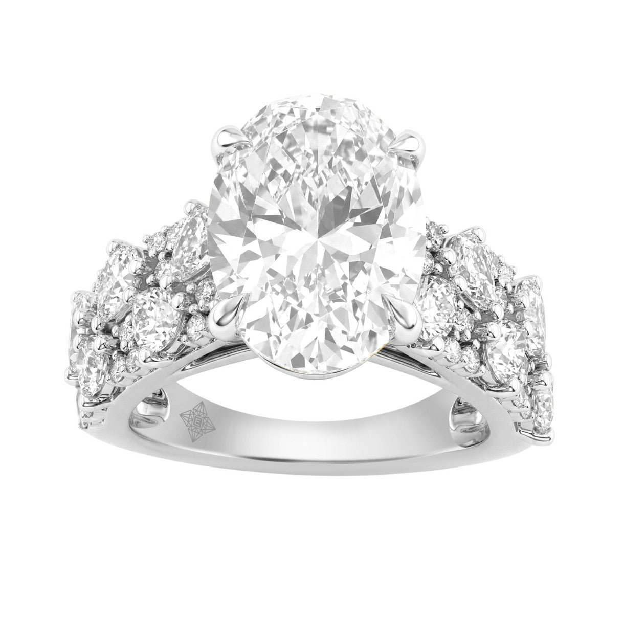 14K White Gold 6 1/4Ct Diamond Engagement Ring For Women 5Ct Oval Center Stone With Pear,& Round Side Stones, Luxury Bridal Ring (Color F-G -Clarity Vs1/Vs2)