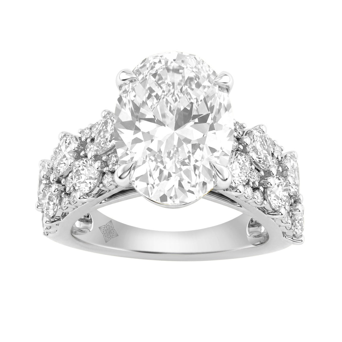 14K White Gold 6 1/4Ct Diamond Engagement Ring For Women 5Ct Oval Center Stone With Pear,& Round Side Stones, Luxury Bridal Ring (Color F-G -Clarity Vs1/Vs2)
