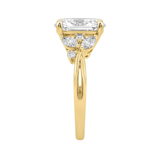 14K Yellow Gold 3 1/2Ct Lab-Grown Diamond Engagement Ring For Women 3Ct Oval Center With Marquise & Round Side Stones, Elegant Bridal Ring (Color F-G