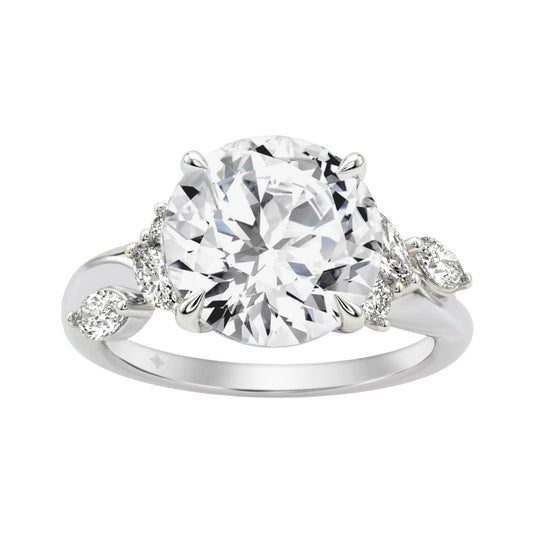 14K White Gold 5 1/2Ct Lab-Grown Diamond Engagement Ring For Women 5Ct Round Center Stone With Marquise Side Stones, Luxury Bridal Ring (Color F-G -Clarity Vs1/Vs2)