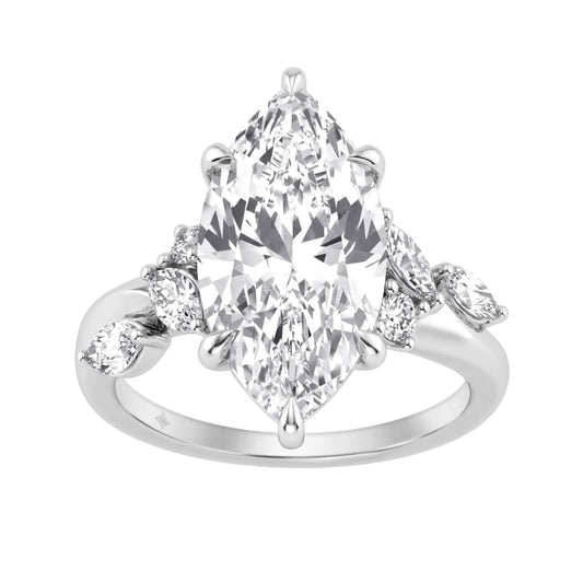14K White Gold 5 1/2Ct Lab-Grown Diamond Engagement Ring For Women 5Ct Marquise Center Stone With Round Side Stones, Luxury Bridal Ring (Color F-G -Clarity Vs1/Vs2)