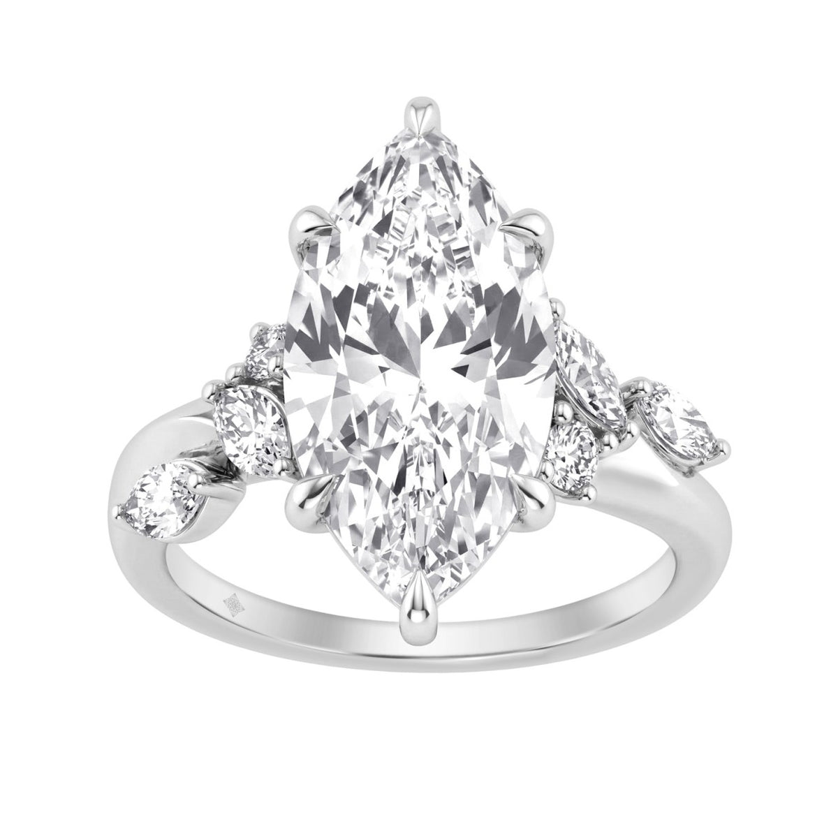 14K White Gold 5 1/2Ct Lab-Grown Diamond Engagement Ring For Women 5Ct Marquise Center Stone With Round Side Stones, Luxury Bridal Ring (Color F-G -Clarity Vs1/Vs2)