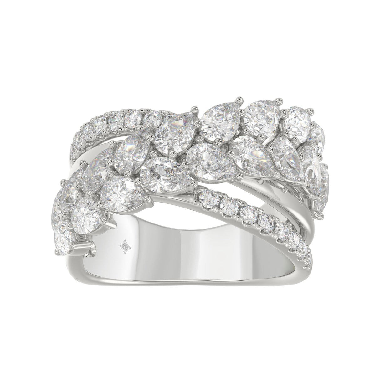 Luxury 14K White Gold 3Ct Lab Grown Diamond Pear Shape &amp; Round Cut Ladies Fashion Ring For Her (Color F-G -Clarity Vs1/Vs2)