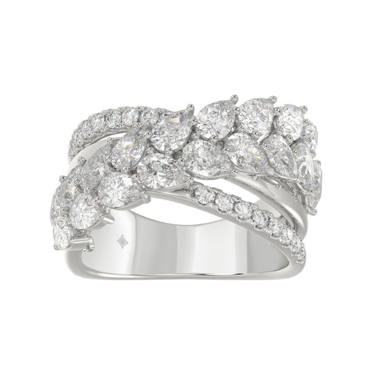 Luxury 14K White Gold 3Ct Lab Grown Diamond Pear Shape &amp; Round Cut Ladies Fashion Ring For Her (Color F-G -Clarity Vs1/Vs2)