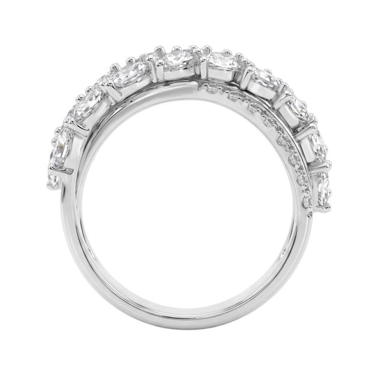 Luxury 14K White Gold 3Ct Lab Grown Diamond Pear Shape &amp; Round Cut Ladies Fashion Ring For Her (Color F-G -Clarity Vs1/Vs2)
