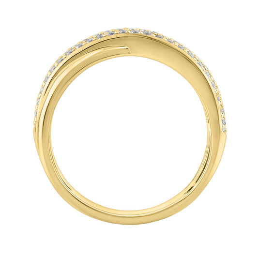 Elegant 10K Yellow Gold Lab Grown Diamond Ladies Ring 1/2Ct Round Cut Crossover Engagement Design (Color F-G -Clarity Vs1/Vs2)