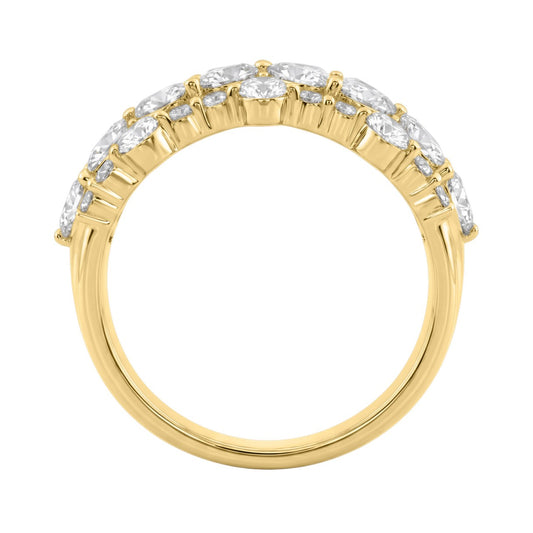 14K Yellow Gold 3.00Ct Mixed Shape Diamond Cluster Ring Round, Marquise & Pear Floral Inspired Ladies Ring (Color F-G -Clarity Vs1/Vs2)