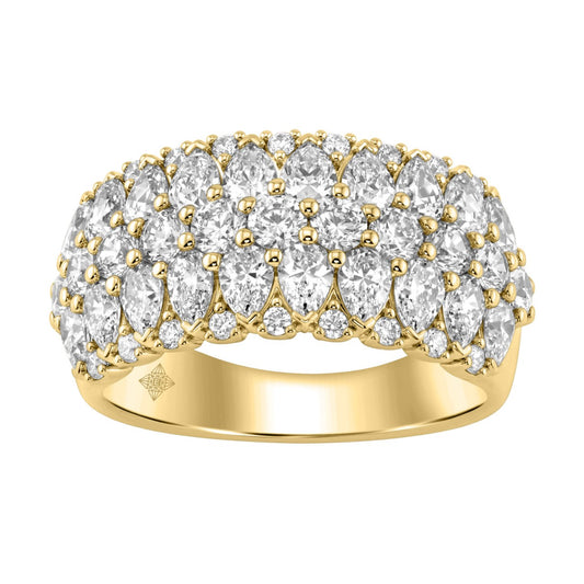 14K Yellow Gold 3.00Ct Multi Shape Diamond Ring Round, Pear  Cut Cluster Ring For Women (Color F-G -Clarity Vs1/Vs2)