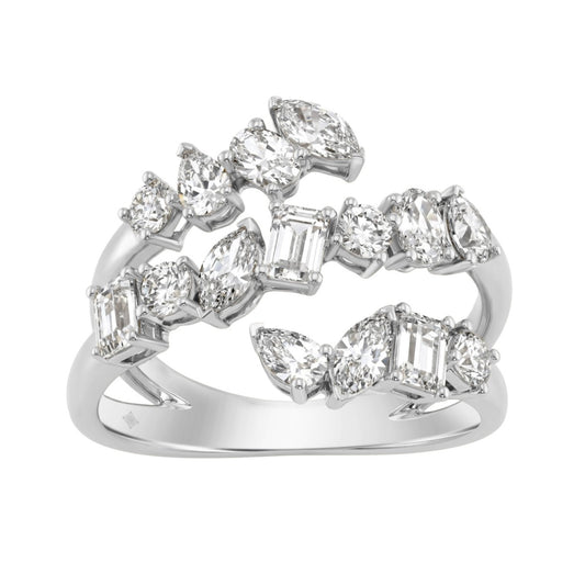 Elegant 14K White Gold 1 1/2Ct Diamond Ring Mixed Cuts: Round, Marquise, Pear, Emerald &amp; Oval, Women Fashion Jewelry (Color F-G -Clarity Vs1/Vs2)