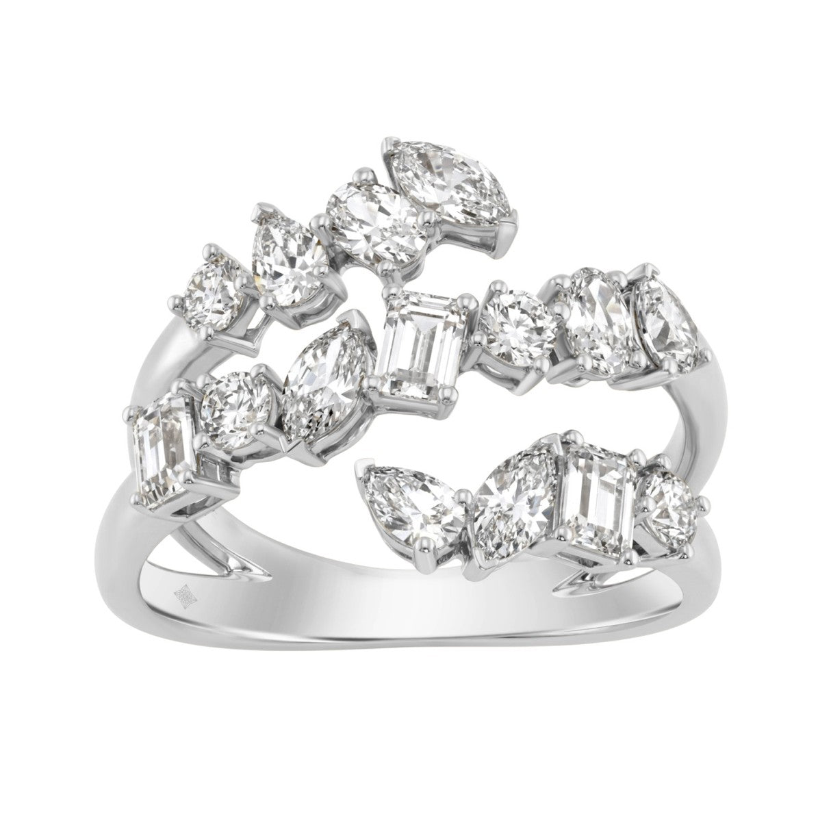 Elegant 14K White Gold 1 1/2Ct Diamond Ring Mixed Cuts: Round, Marquise, Pear, Emerald &amp; Oval, Women Fashion Jewelry (Color F-G -Clarity Vs1/Vs2)
