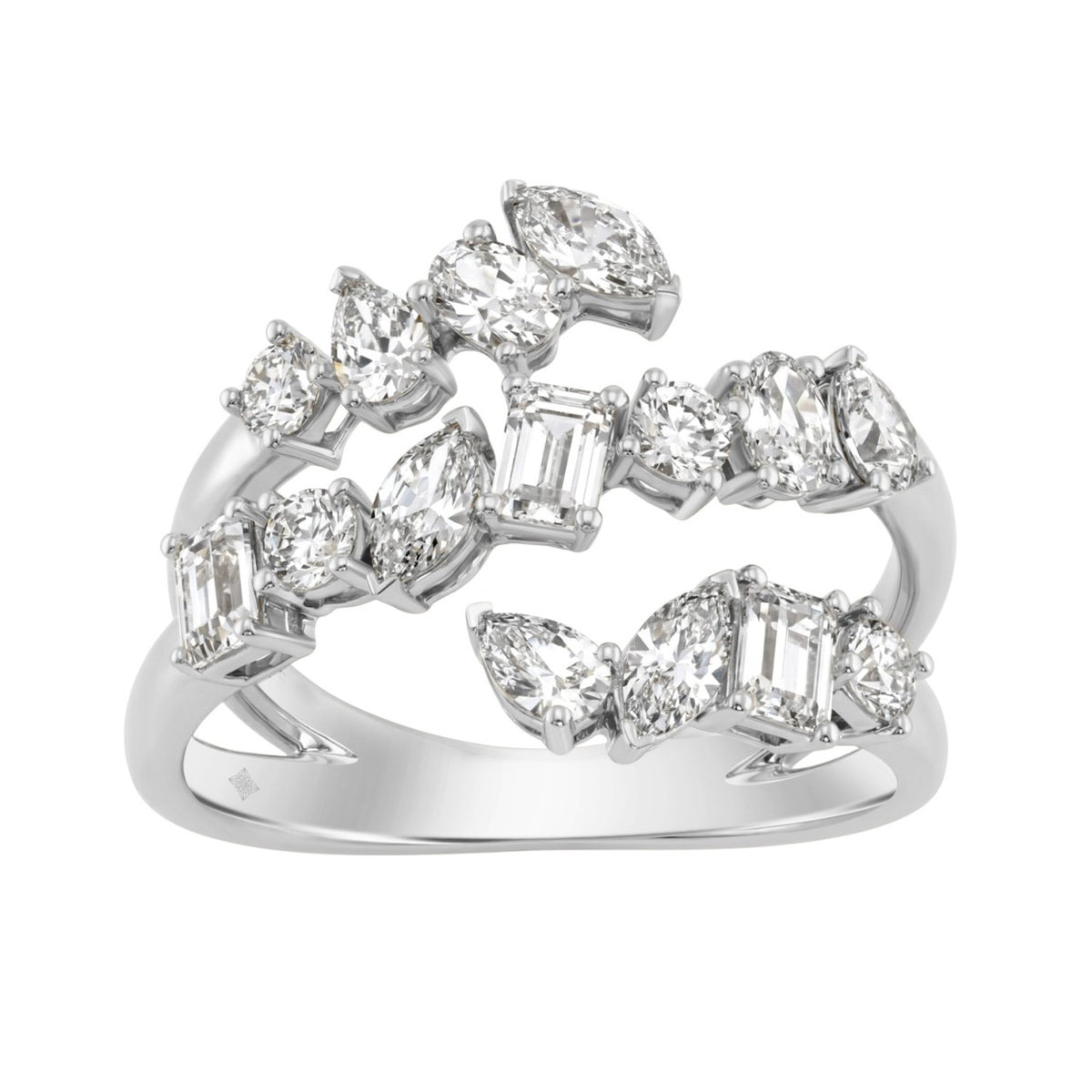 Elegant 14K White Gold 1 1/2Ct Diamond Ring Mixed Cuts: Round, Marquise, Pear, Emerald &amp; Oval, Women Fashion Jewelry (Color F-G -Clarity Vs1/Vs2)