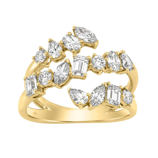 Elegant 14K Yellow Gold 1 1/2Ct Diamond Ring Mixed Cuts Round, Marquise, Pear, Emerald & Oval, Women?S Fashion Jewelry (Color F-G -Clarity Vs1/Vs2)
