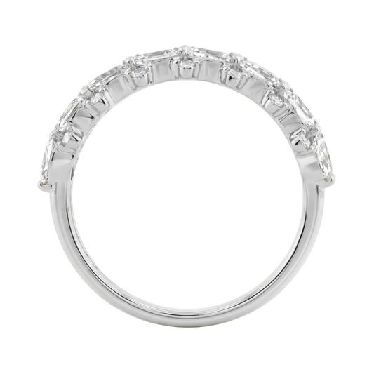 Elegant 14K White Gold 1 3/4Ct Lab Grown Diamond Fashion Ring Alternating Round & Pear Stones, Women Fashion Jewelry (Color F-G -Clarity Vs1/Vs2)