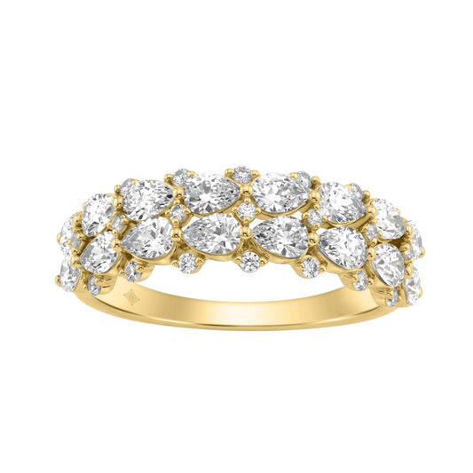 Elegant 14K Yellow Gold 1 3/4Ct Lab Grown Diamond Fashion Ring Alternating Round & Pear Stones, Women Fashion Jewelry (Color F-G -Clarity Vs1/Vs2)