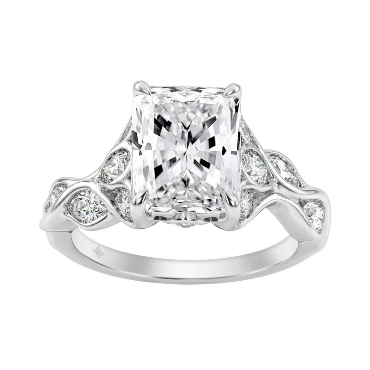 14K White Gold Radiant Cut Diamond Ring 4 1/5Ct  With Marquise Side Stones Ladies Engagement Ring 3Ct Radiant Center Stone (Color F-G -Clarity Vs1/Vs2)
