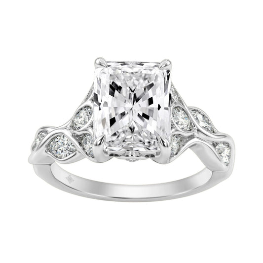 14K White Gold Radiant Cut Diamond Ring 4 1/5Ct  With Marquise Side Stones Ladies Engagement Ring 3Ct Radiant Center Stone (Color F-G -Clarity Vs1/Vs2)