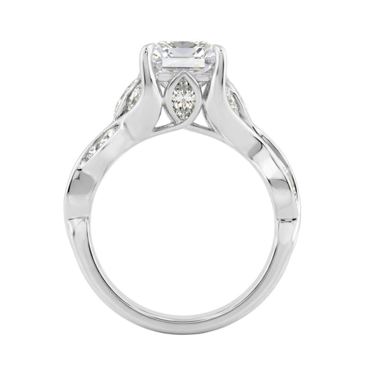 14K White Gold Radiant Cut Diamond Ring 4 1/5Ct  With Marquise Side Stones Ladies Engagement Ring 3Ct Radiant Center Stone (Color F-G -Clarity Vs1/Vs2)