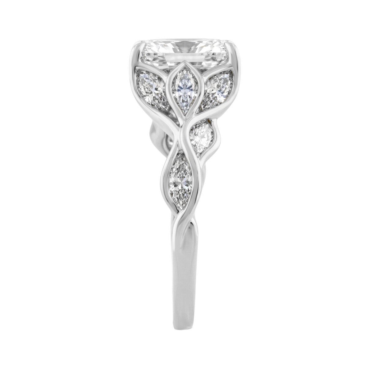 Ladies 14K White Gold 4 1/5Ct Multi-Shape Diamond Engagement Ring Round, Oval &amp; Marquise With Side Stones 3Ct Oval Center Stone (Color F-G -Clarity Vs1/Vs2)