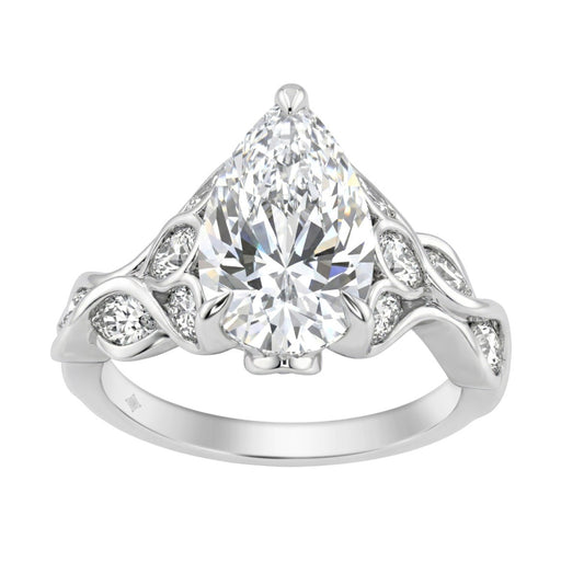 Elegant 14K White Gold 4 1/5Ct Diamond Ring Round, Pear & Marquise With Marquise Side Stones, Women Fashion Ring 3Ct Pear Center Stone (Color F-G -Clarity Vs1/Vs2)