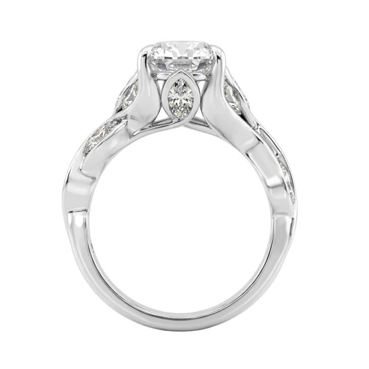 Elegant 14K White Gold 4 1/5Ct Diamond Ring Round, Pear & Marquise With Marquise Side Stones, Women Fashion Ring 3Ct Pear Center Stone (Color F-G -Clarity Vs1/Vs2)
