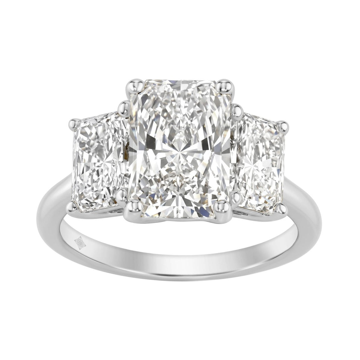 14K White Gold 5.00Ct Radiant  Lab Grown Diamond Ring 3.00Ct Center Stone Radiant Diamond Three Stone Engagement Ring For Women (Color F-G Clarity Vs1/Vs2)