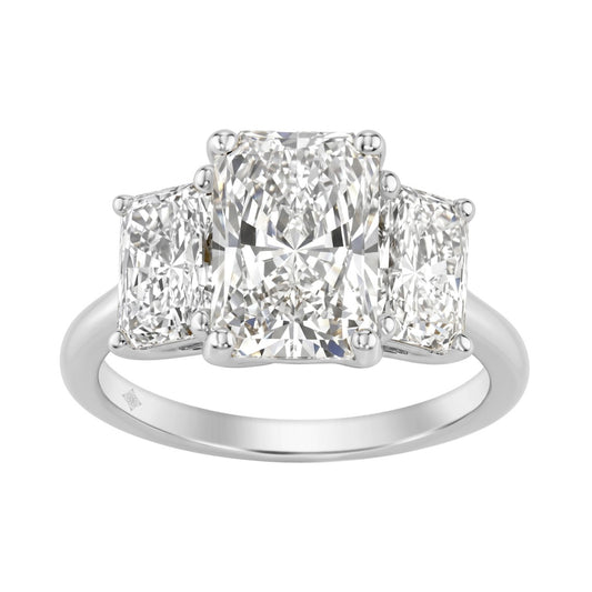 14K White Gold 5.00Ct Radiant  Lab Grown Diamond Ring 3.00Ct Center Stone Radiant Diamond Three Stone Engagement Ring For Women (Color F-G Clarity Vs1/Vs2)