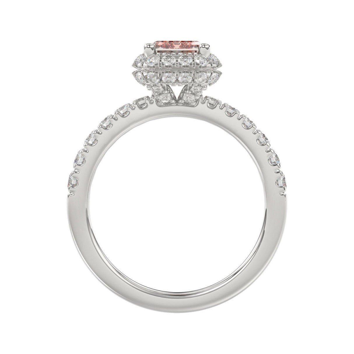 14K White Gold 4.00Ct Round Diamond Halo Ring For Women 3.00Ct Pink Radiant Cut Center Stone  With Round Diamond Halo (Color F-G -Clarity Vs1/Vs2)