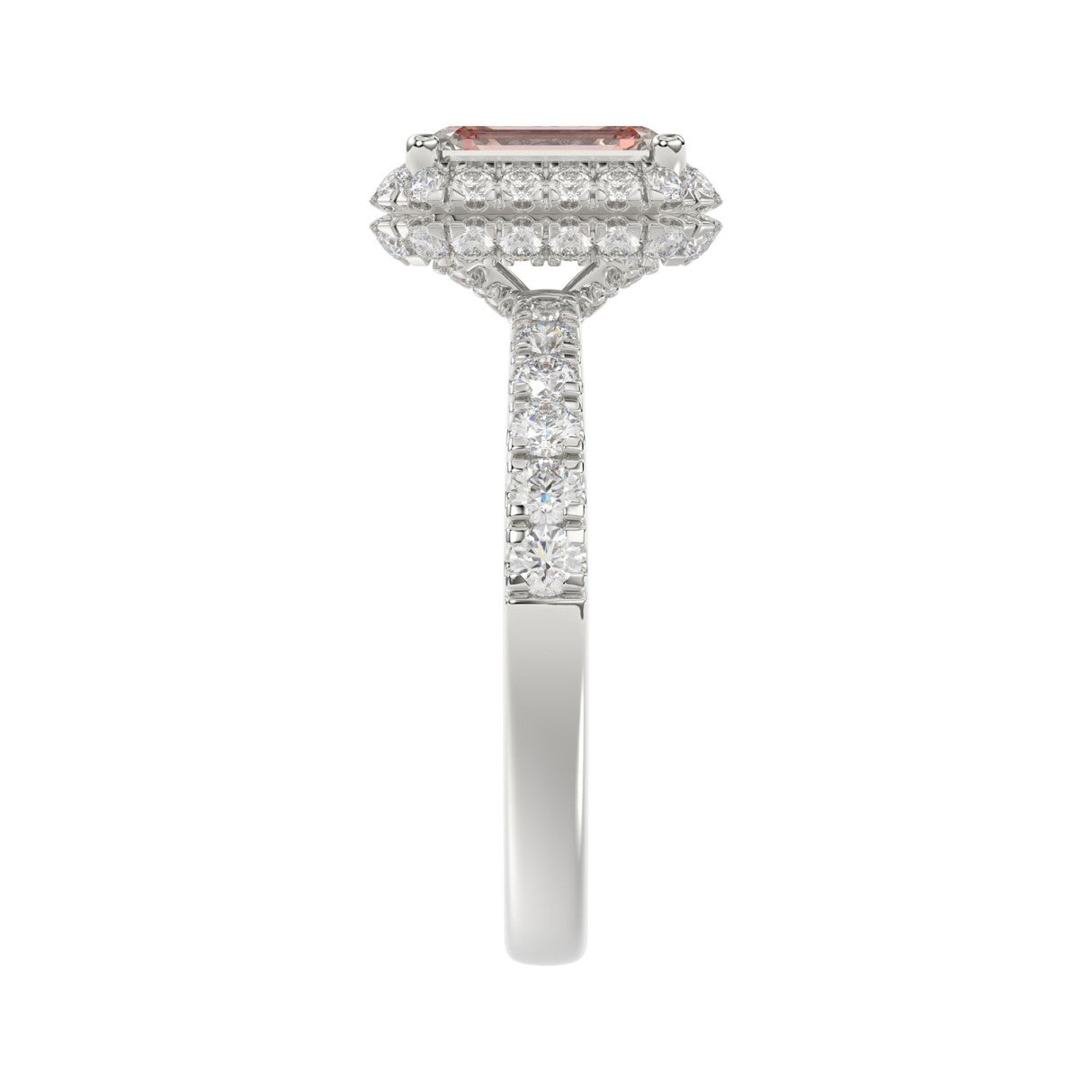 14K White Gold 4.00Ct Round Diamond Halo Ring For Women 3.00Ct Pink Radiant Cut Center Stone  With Round Diamond Halo (Color F-G -Clarity Vs1/Vs2)