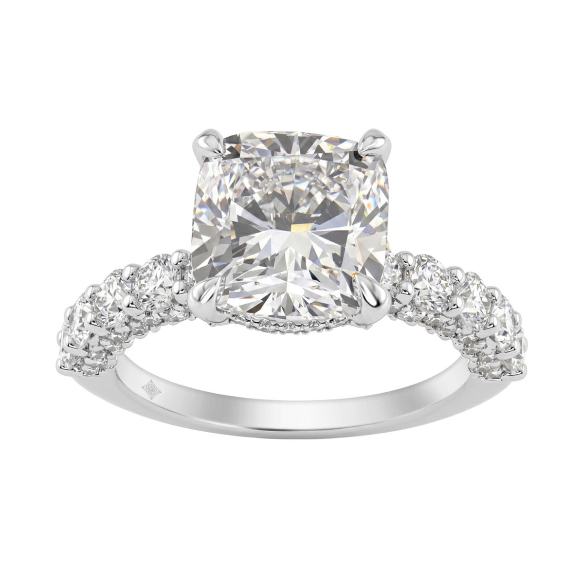 Ladies 14K White Gold Diamond Ladies Engagement Ring 5 1/2Ct Round Cut With Cushion Diamond 4Ct Cushion Center Stone (Color F-G -Clarity Vs1/Vs2)