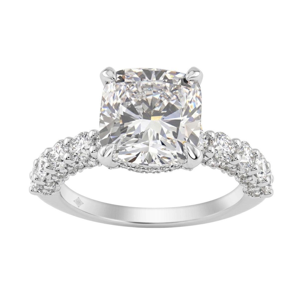 Ladies 14K White Gold Diamond Ladies Engagement Ring 5 1/2Ct Round Cut With Cushion Diamond 4Ct Cushion Center Stone (Color F-G -Clarity Vs1/Vs2)
