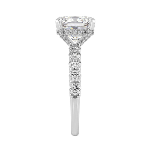 Ladies 14K White Gold Diamond Ladies Engagement Ring 5 1/2Ct Round Cut With Cushion Diamond 4Ct Cushion Center Stone (Color F-G -Clarity Vs1/Vs2)