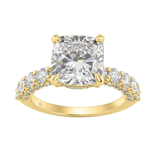 Ladies 14K Yellow Gold Diamond Ladies Engagement Ring 5 1/2Ct Round Cut With Cushion Diamond 4Ct Cushion Center Stone (Color F-G -Clarity Vs1/Vs2)