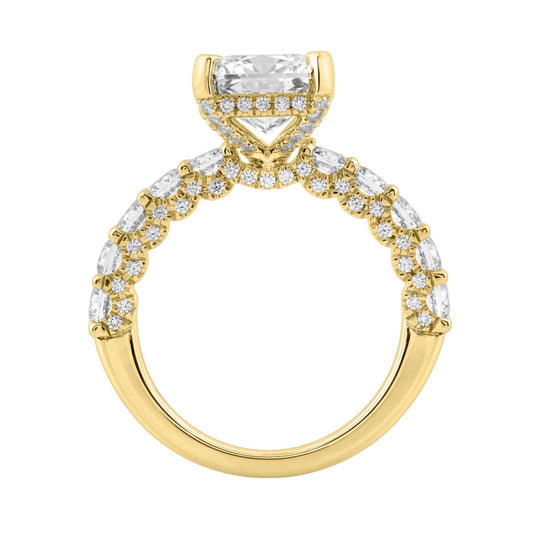 Ladies 14K Yellow Gold Diamond Ladies Engagement Ring 5 1/2Ct Round Cut With Cushion Diamond 4Ct Cushion Center Stone (Color F-G -Clarity Vs1/Vs2)