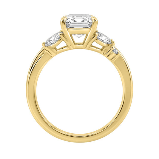 14K Yellow Gold Ladies Lab-Grown Brown Diamond Ladies Engagement Ring 3 1/2Ct Radiant, Round &amp; Marquise With Side Marquise Accents 3Ct Radiant Cen