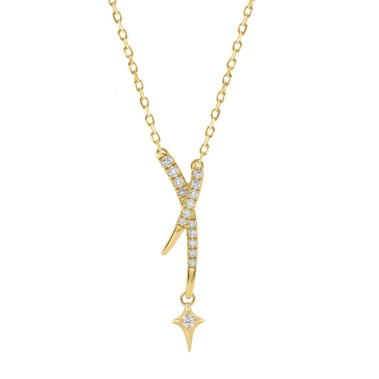 10K Yellow Gold Lab-Grown Diamond Star Charm Necklace 1/10Ct Round Dangle Necklace For Women (Color F-G -Clarity Vs1/Vs2)