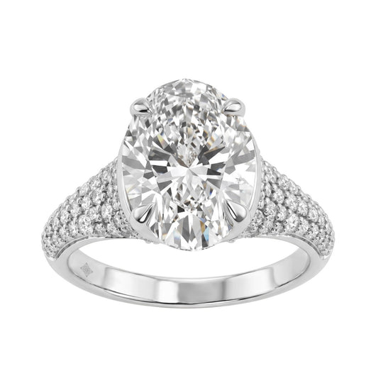 14K White Gold Oval &amp; Round Diamond Engagement Ring For  Ladies  4 1/2Ct Ring 4Ct Oval Center Stone (Color F-G -Clarity Vs1/Vs2)