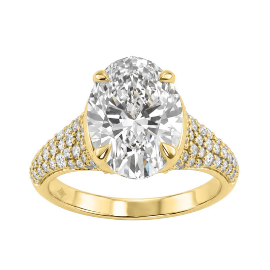 14K Yellow Gold Oval &amp; Round Diamond Engagement Ring For 4 1/2Ct Ladies Ring 4Ct Oval Center Stone (Color F-G -Clarity Vs1/Vs2)