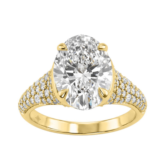 14K Yellow Gold Oval &amp; Round Diamond Engagement Ring For 4 1/2Ct Ladies Ring 4Ct Oval Center Stone (Color F-G -Clarity Vs1/Vs2)