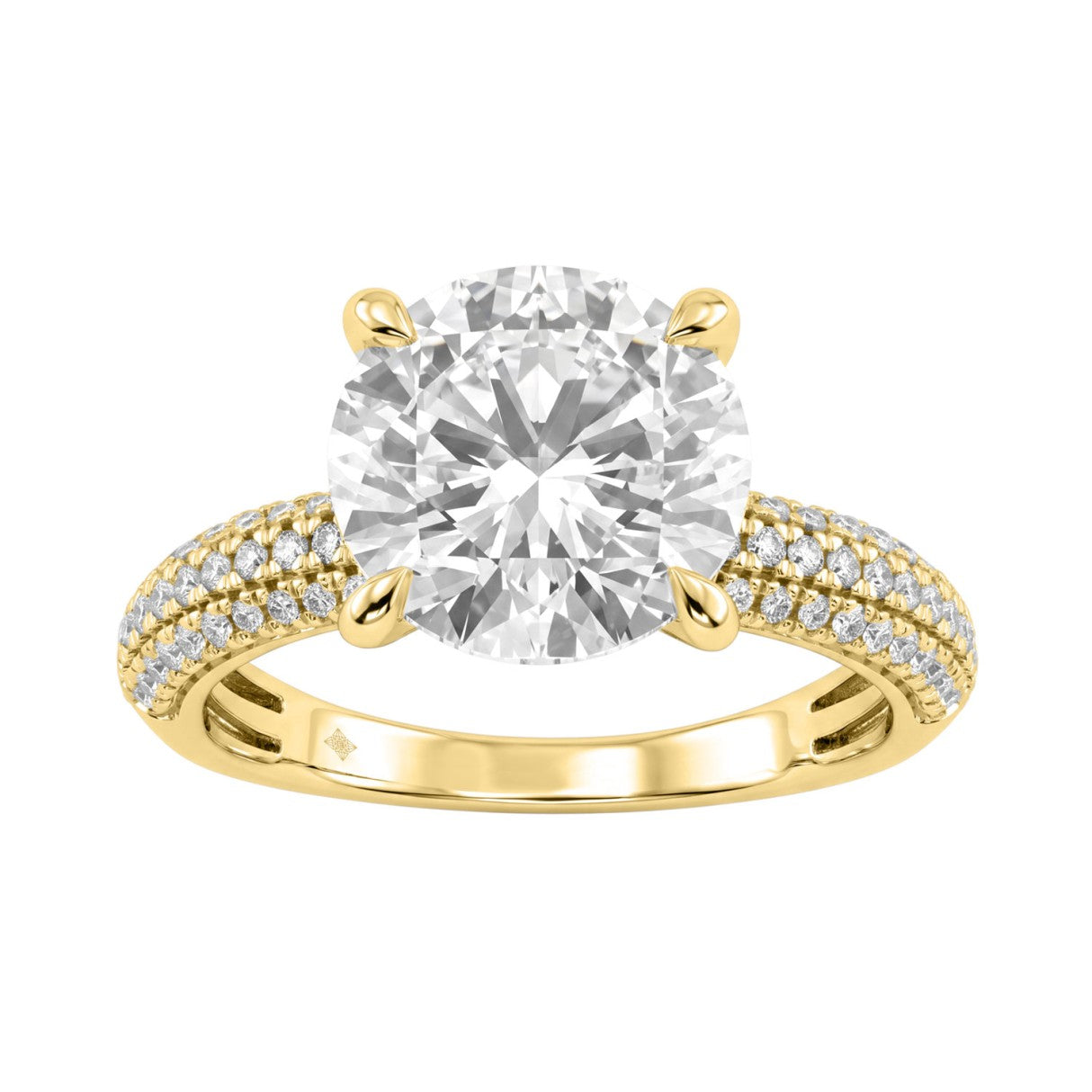 4 1/3Ct Round Brilliant Diamond Ring In 14K Yellow Gold Elegant Ladies Engagement Ring 4Ct Round Center Stone (Color F-G -Clarity Vs1/Vs2)