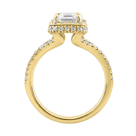 14K Yellow Gold 4 1/2Ct Ladies Emerald-Cut Halo Engagement Ring 4Ct Emerald Center Stone &amp; Round Diamond (Color F-G -Clarity Vs1/Vs2)