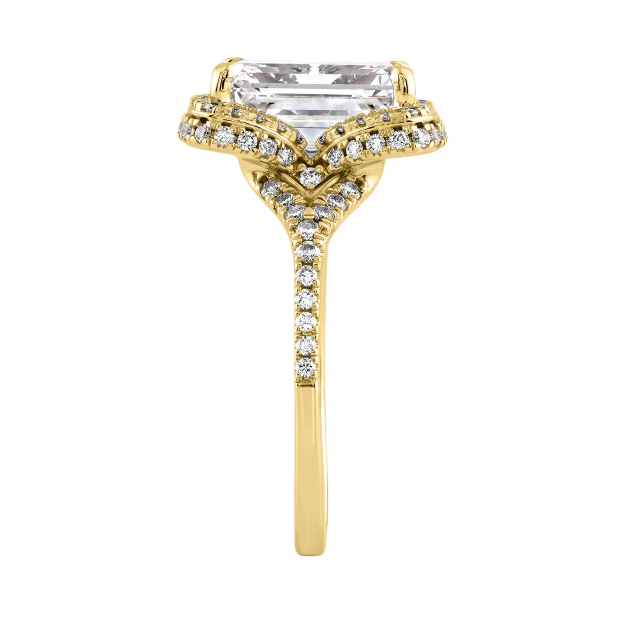 14K Yellow Gold 4 1/2Ct Ladies Emerald-Cut Hidden Halo Engagement Ring 4Ct Emerald Center Stone &amp; Round Diamond (Color F-G -Clarity Vs1/Vs2)